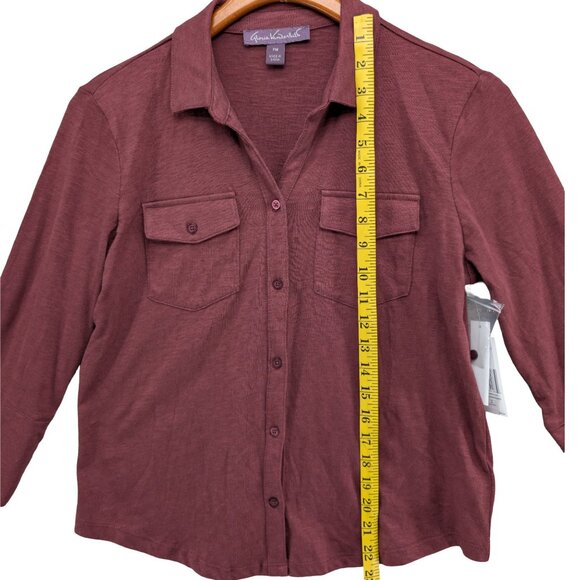 Gloria Vanderbilt Ashten Blouse Womens Burgundy Elixir Long Sleeve Button Sz PM - Picture 7 of 10